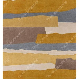 9x12 Modern Abstract Rug Gold Grey Beige and Brown Rug Hand Tufted Area Rug Handmade Wool Rugs for Living Dining Bedroom Office and Custom