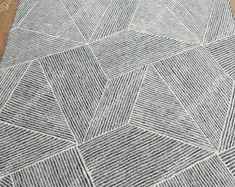 Nowoczesny geometryczny dywan z ręcznie tkanej wełny, biały i czarny, ręcznie robiony dywan do salonu, sypialni, biura