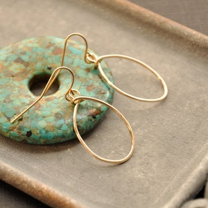 Gold Teardrop Hoop Earrings, Oval Gold Wire Dangle Earrings