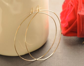 Large Gold Hoops, Delicate 14K Gold Filled Hoops, Dainty Skinny Hoops, 2 1/4" & 2 1/2"