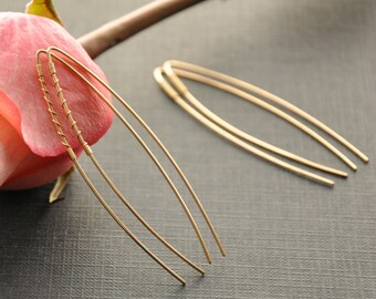 Inverted Gold Hoops, Upside Down Gold Wire Earrings, Long Gold Earrings