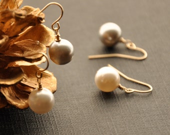 Small Pearl Earrings, Gray Pearl Bridal Earrings for Mom, Bridesmaid Gift