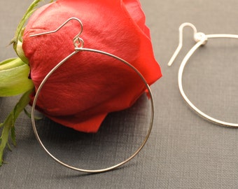 Large Silver Hoop Earrings, Timeless Bohemian Hoops, Silver Wire Dangle Earrings