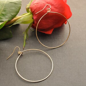 Large Gold Hoop Earrings, 14K Rose Gold Wire Earrings, 2 image 3