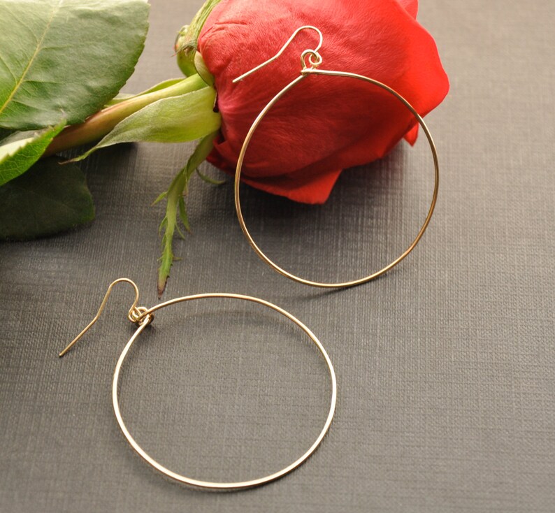 Large Gold Hoop Earrings, 14K Rose Gold Wire Earrings, 2 image 3