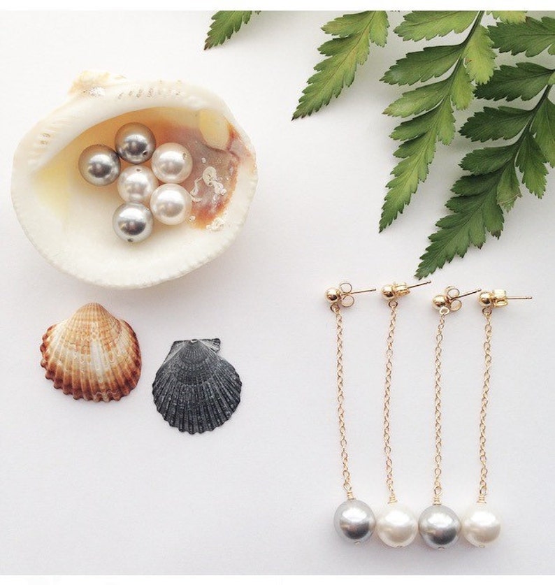 Gold Pearl Earrings Gold Post Dangle Earrings Dainty Pearl Etsy