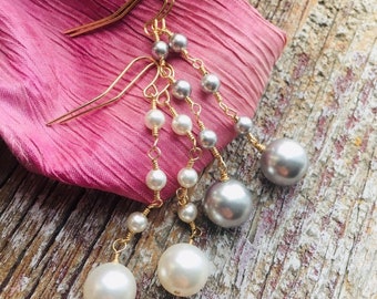 Pearl Drop Earrings, Gold Pearl Dangle Earrings, Bridesmaid Earrings