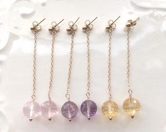 Amethyst Earrings, Purple Dangle Earrings, Gold Filled Post Earrings, Gemstone Drop Earrings