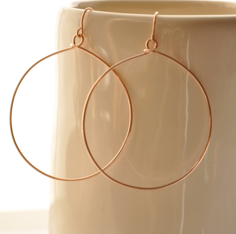 Large Gold Hoop Earrings, 14K Rose Gold Wire Earrings, 2 image 6