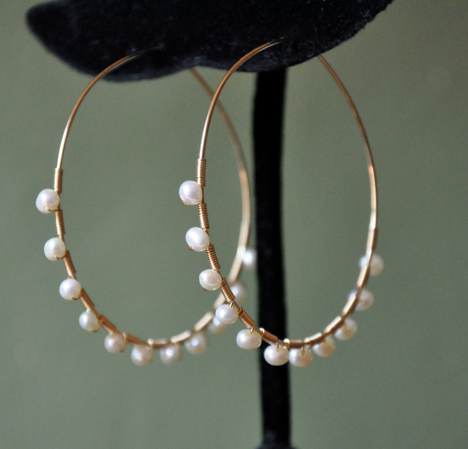 Large Pearl Hoop Earrings Bohemian Bridal Earrings Elegant Etsy