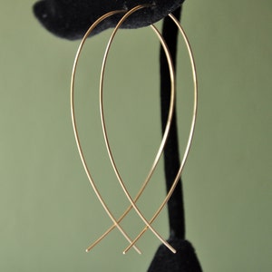 Extra Large Gold Hoop Earrings, Inverted Rose Gold Hoop, 3 Upside Down Hoop image 3