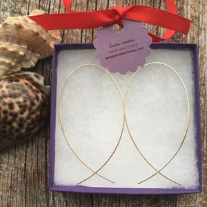 Extra Large Gold Hoop Earrings, Inverted Rose Gold Hoop, 3 Upside Down Hoop image 5