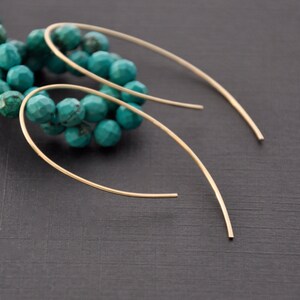 Inverted Gold Hoop Earrings, Rose Gold Wire Earrings, Thin Upside Down Hoop, 1 1/2&quot;, 2&quot;