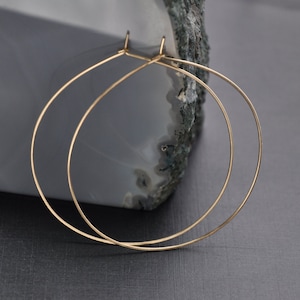 Large Gold Hoop Earrings, Dainty 14K Gold Filled Handmade Hoops, 2 1/4" & 2 1/2"