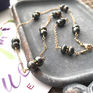 Tahitian Freshwater Pearl Necklace, Floating Black Pearl Necklace