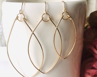 Gold Dangle Earrings, Gold Wire Earrings, Dainty 14K Gold Filled Hoops