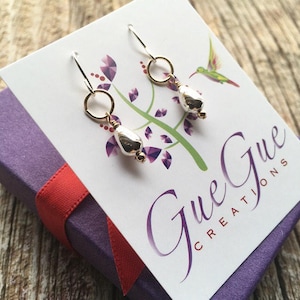 Dainty Mixed Metal Earrings, Minimal Two Tone Teardrop Earrings