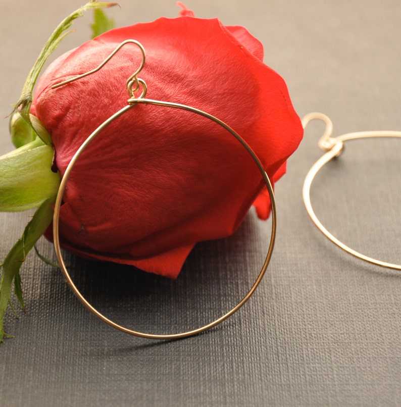 Large Gold Hoop Earrings, 14K Rose Gold Wire Earrings, 2 image 1