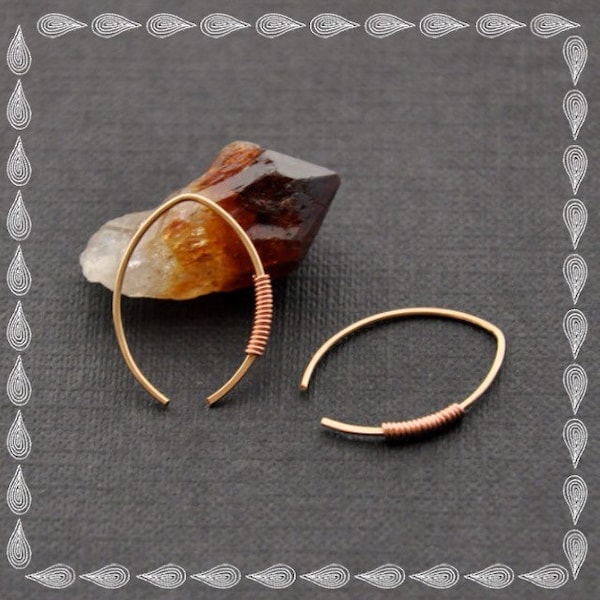 Mixed Metal Hoop Earrings, Two Tone Gold Copper Earrings, Minimal Wire Earrings