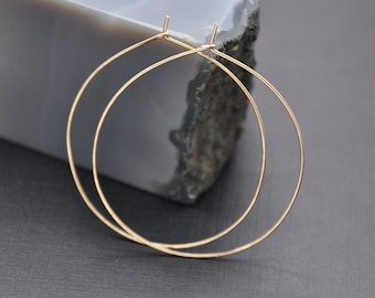 Large Gold Filled Hoops, Thin 14K Rose Gold Wire Earrings, Delicate 2 Inch Hoop