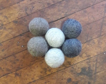 Wool dryer ball set greys, set of 6 free shipping