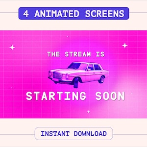 Retro Animated Pink Twitch Screens |Starting Soon, BRB, Ending, Offline | Twitch Overlay | vibrant pink  Sky Overlay | Stream Screen