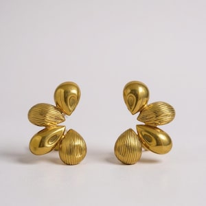 Textured and Smooth Gold Drop Earrings - 304 Stainless Steel - Elegant and Water Resistant Jewelry