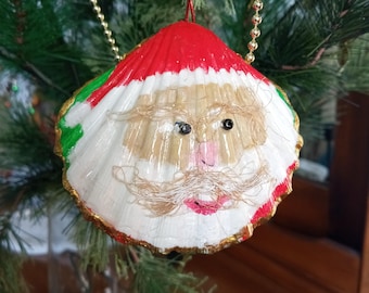 Hand-Painted Santa Seashell Christmas Ornament – Coastal Holiday Decor