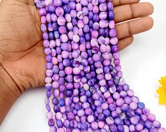 Purple Lavender Opal Coin Beads, 7-8mm Gemstone Loose Strand for Jewelry Making Stone