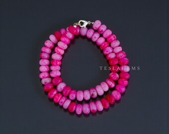 Hot Pink Opal Beaded Necklace, 8-9mm Smooth Rondelle Beads Necklace, Dainty Minimalist Jewelry