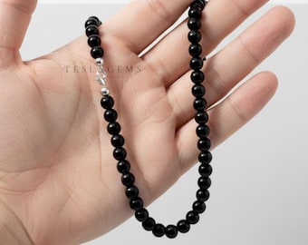 マットブラックオニキスビーズネックレス、半貴石、19インチ - Etsy 日本