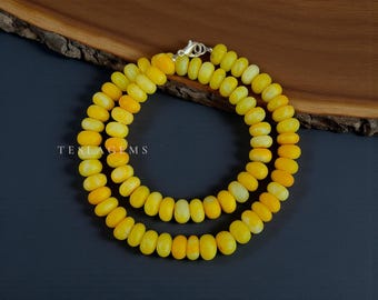 ¡Raro! Collar de cuentas de ópalo amarillo natural, cuentas redondas lisas de 8-9 mm, joyería minimalista de ópalo.