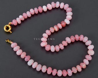Elegant handknuten halsband med rosa opalpärlor, rosa peruanskt halsband med grova ädelstenar och chokerpärlor, handgjort halsband med opalpärlor i present