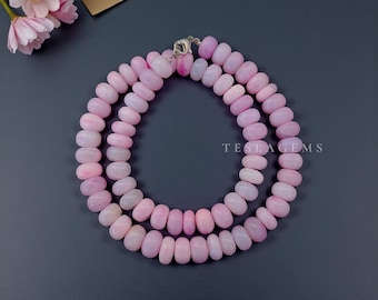 Natural Pink Opal Beaded Necklace, 8-9mm Smooth Rondelle Beads Necklace, Dainty Minimalist Jewelry