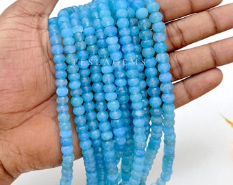 Natural Blue Calcedony Loose Beads, 8mm Blue Calcedony Faceted Roundel Loose Beads for Jewelry Making Craft