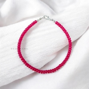 Sparkling Pink Ruby Beaded Bracelet, 4mm Tiny Minimalist  Ruby Carving Muskmelon Beads, Anniversary Gift