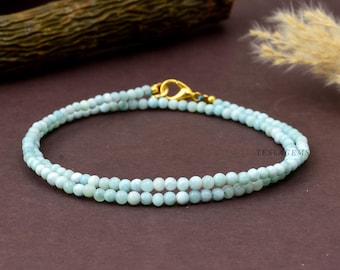 AAA+ Dominican Larimar Beaded Necklace, 3mm Larimar Smooth Round Beads, Tiny Minimalist Jewelry Gift