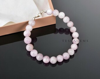 Natürliche rosa Kunzit Perlen Armband, 8 mm rosa Kunzit glatte runde Perlen Armband, Healing & Positivität Stein Armband,