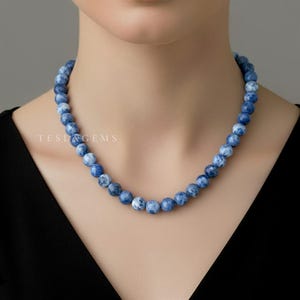 Gorgeous!! Sodalite Beaded Necklace, 8mm Blue Sodalite Smooth Round Beads Necklace, Dainty Crystal Healing Gemstone Jewelry, Christmas Gift