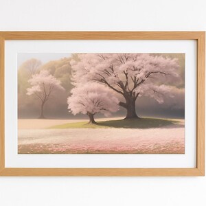 Cherry Blossom Landscape Print: Japanese Sakura Spring Scene (Digital Download)