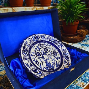Handmade Turkish Ceramic Plate | Decorative Wall Art | Ottoman Iznik Tile Design | Blue White Turkish Ceramic Plate | Turkish Handmade Tile