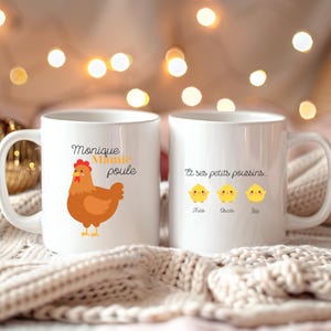Mug Maman Mamie poule, cup for mothers and grandmothers&#39; day, personalized gift idea with first name