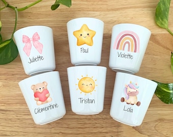 Gobelet enfant personnalisé, verre en plastique a motif mignon, idée de cadeaux pour enfants, tasse prénom enfant