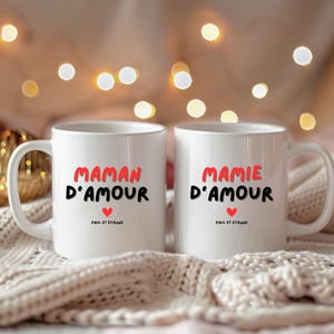Mug Maman Mamie d&#39;amour, cup for Mothers&#39; and Grandmothers&#39; Day, personalized gift idea with first name, family item to offer