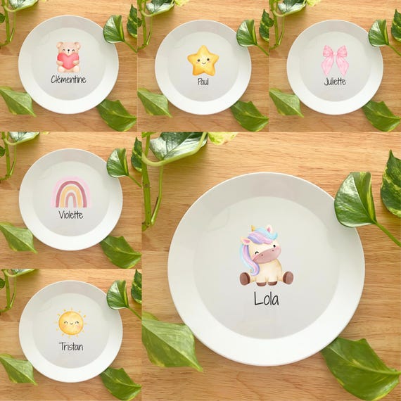 Plato infantil personalizado con nombre, linda vajilla de plástico