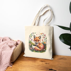 Whimsical Fox Cotton Canvas Tote Bag, Eco-Friendly Grocery Tote, Cute Animal Lover Bag