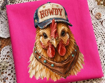 Howdy Chicken PNG, Western Cowboy Hen Graphic, Farmhouse Art (Digital Download)
