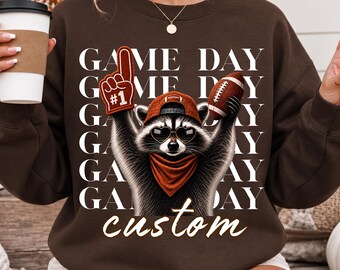 Custom Game Day PNG, Personalized Football Raccoon PNG, Vintage Football PNG, Game Day Shirt, Digital Download
