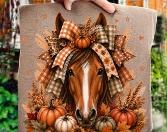 Cavallo autunnale PNG, fiocco di zucca, animale da fattoria western, fiori di raccolto (download digitale)