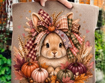 Coniglietto autunnale PNG, disegno per sublimazione con coniglio autunnale, clipart con fiocco di zucca (download digitale)